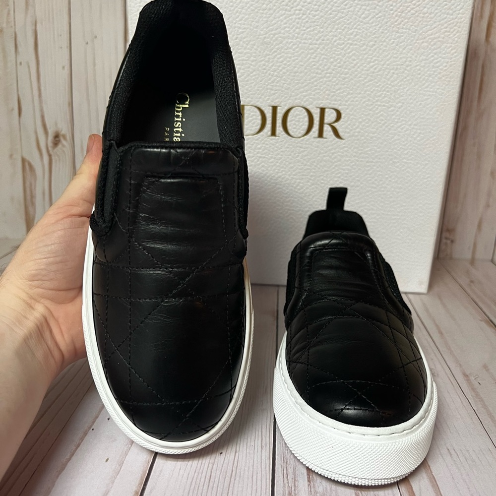 Christian Dior Solar Cannage Quilted Leather Slip On Sneaker Black Sz 35 / 5 - Picture 4 of 14